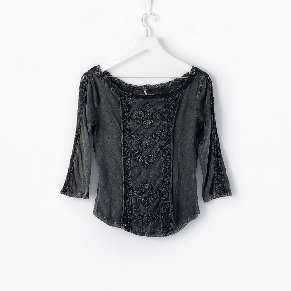 free people truly madly charcoal crochet lace top